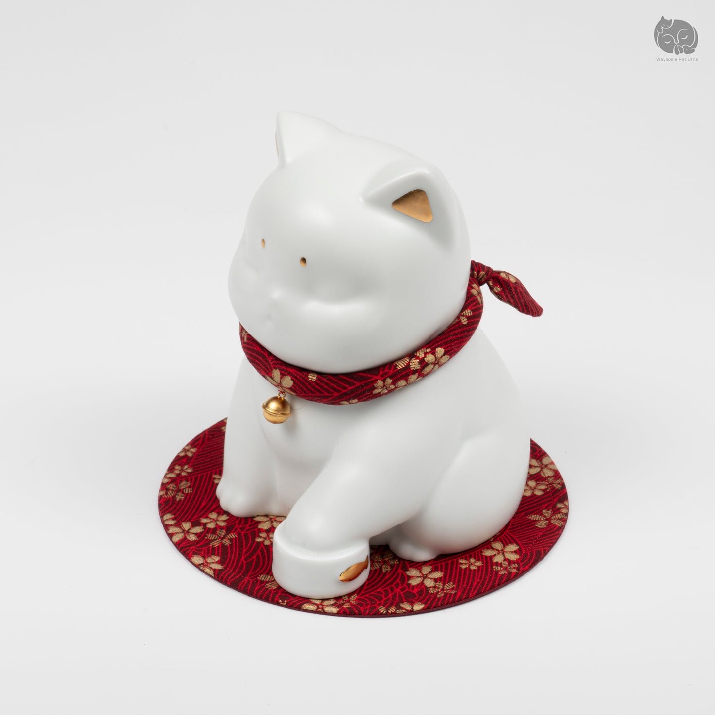 Ceramic Cat Memorial Urn with Floral Collar