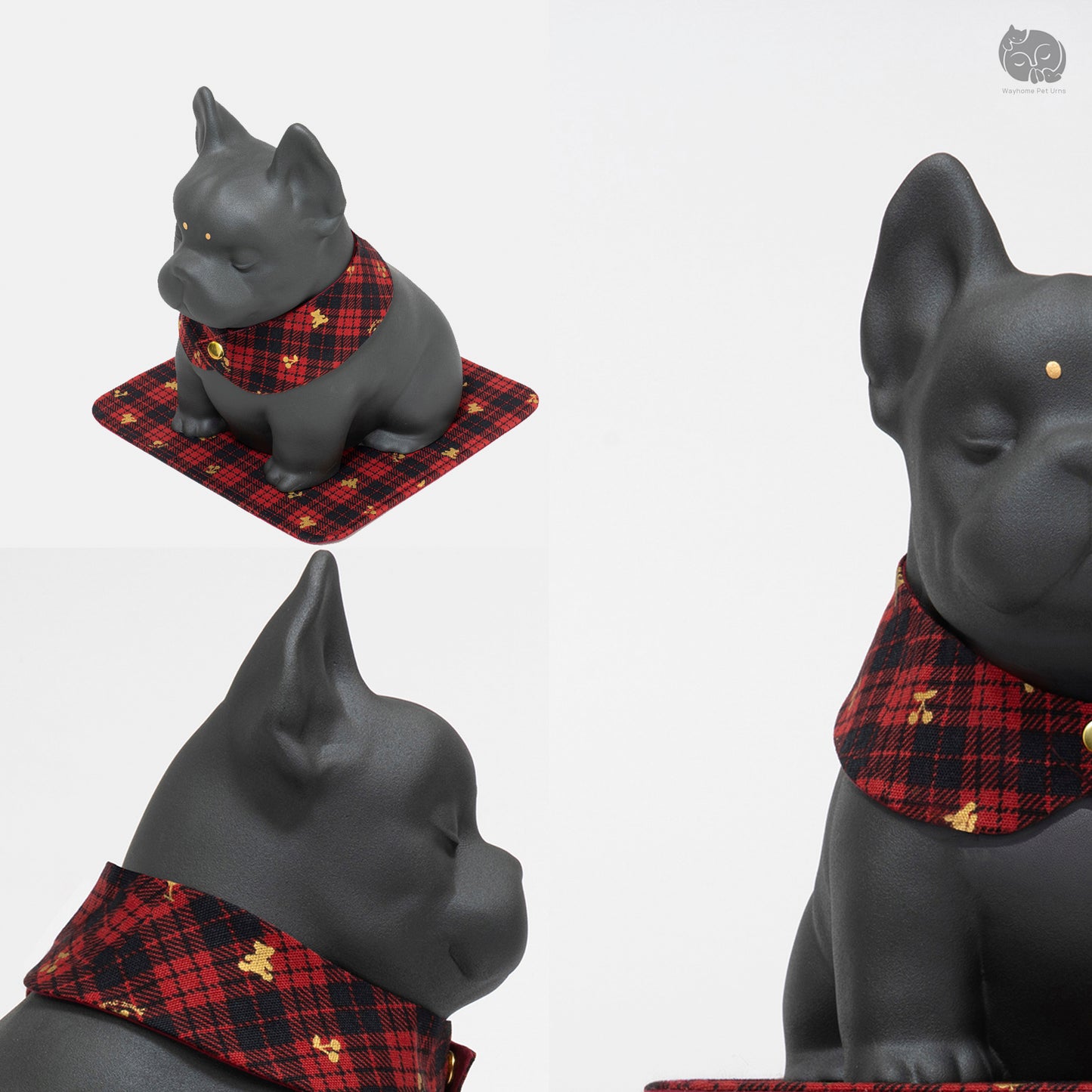 Boston Terrier Memorial Urn with Plaid Collar (Small)