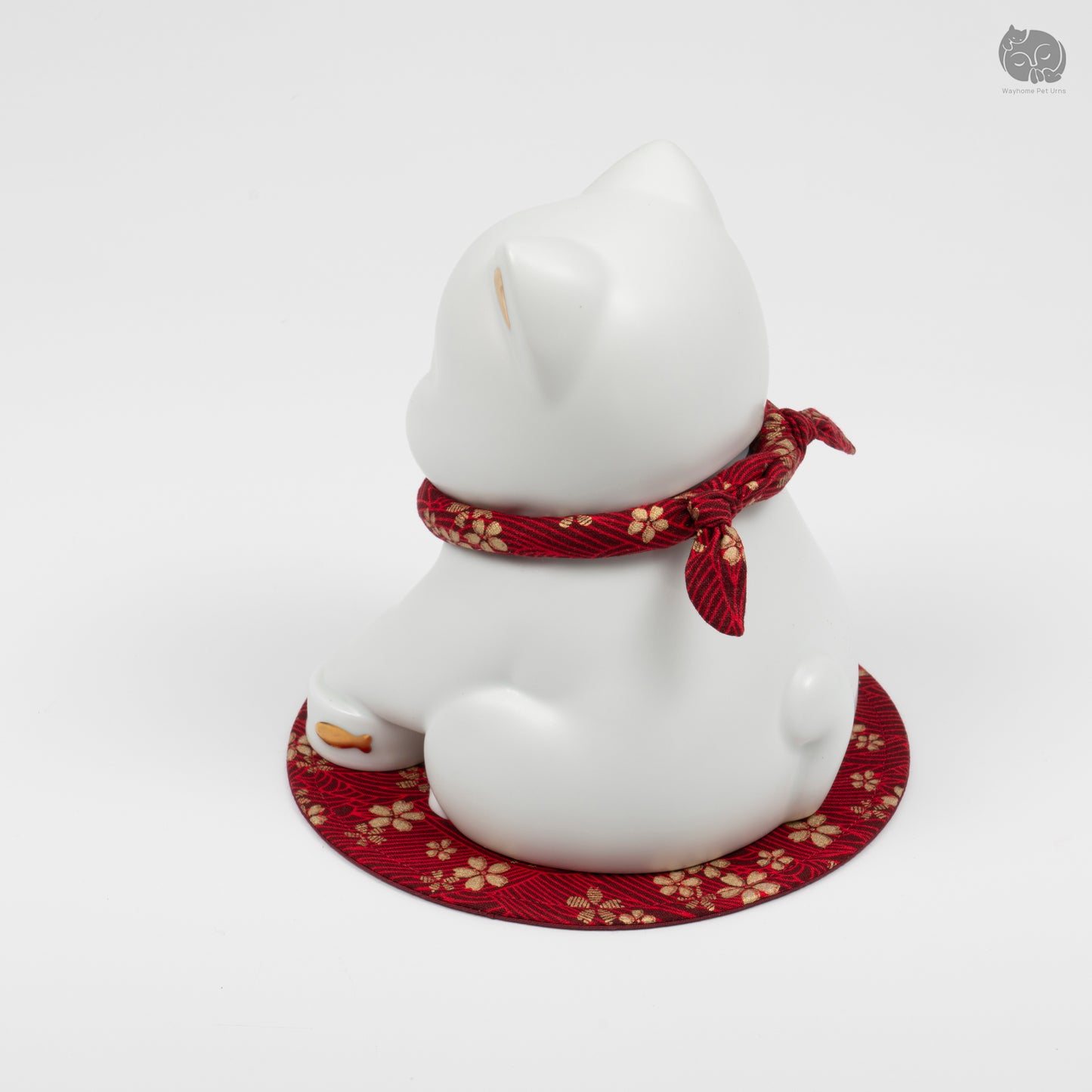 Ceramic Cat Memorial Urn with Floral Collar