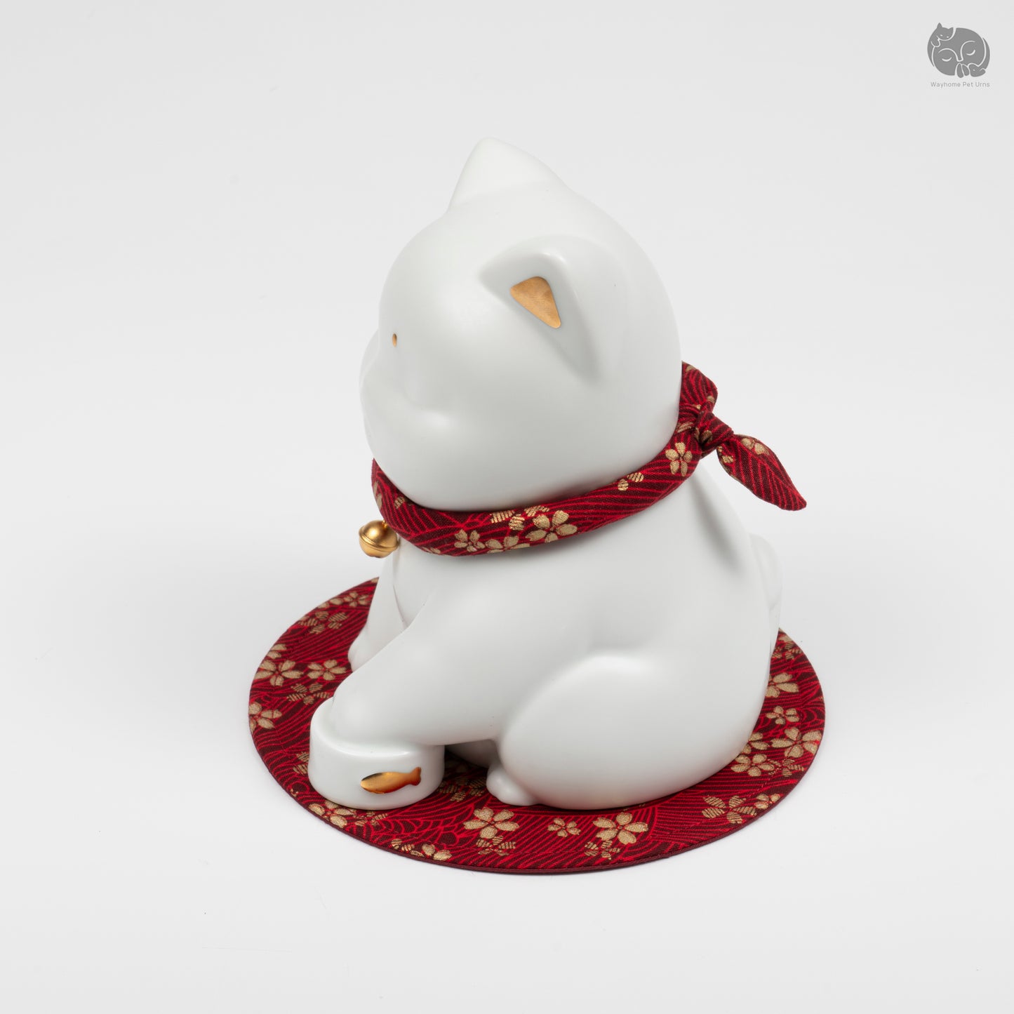 Ceramic Cat Memorial Urn with Floral Collar