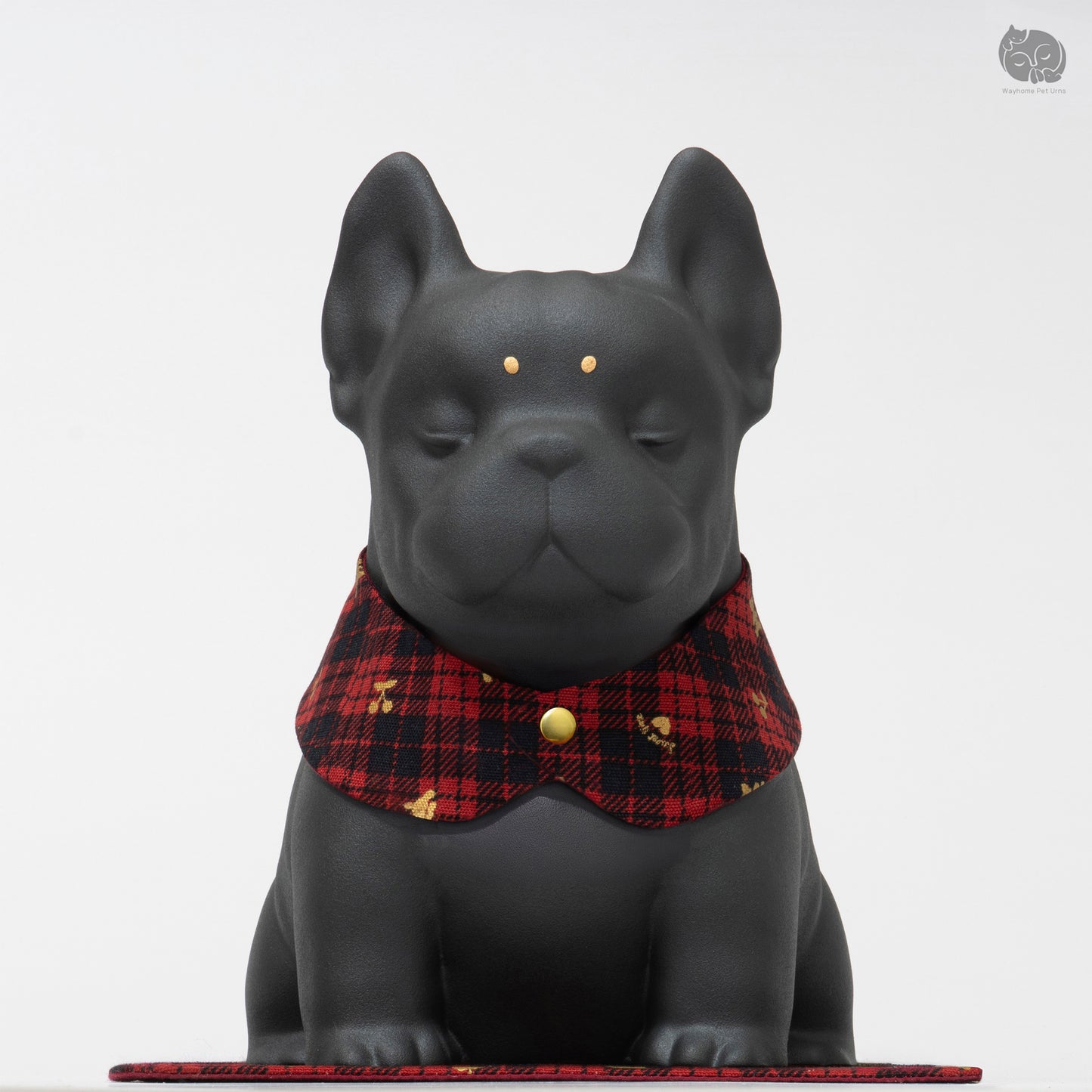 Boston Terrier Memorial Urn with Plaid Collar (Small)