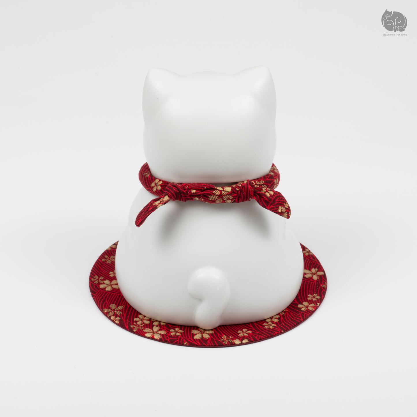 Ceramic Cat Memorial Urn with Floral Collar