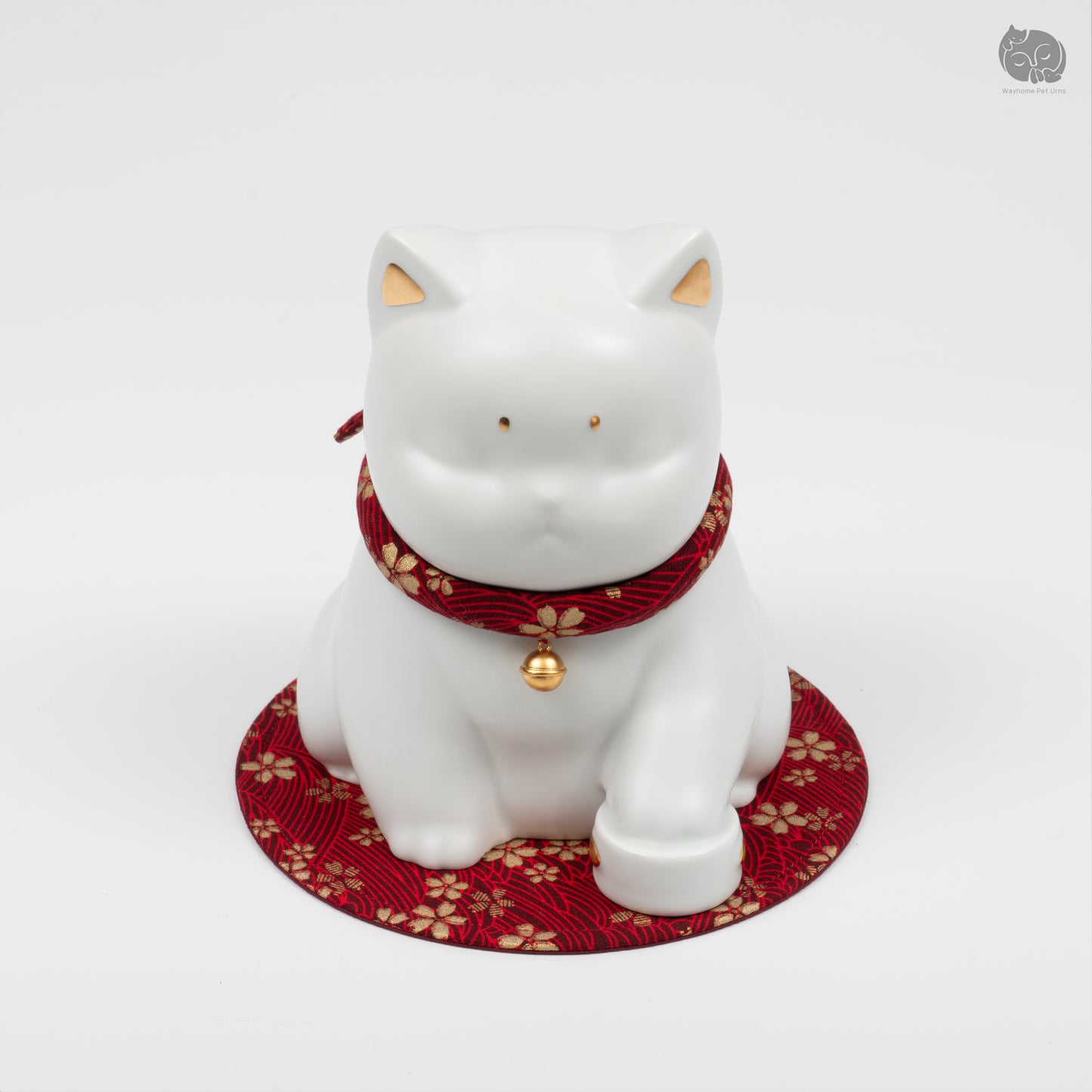 Ceramic Cat Memorial Urn with Floral Collar