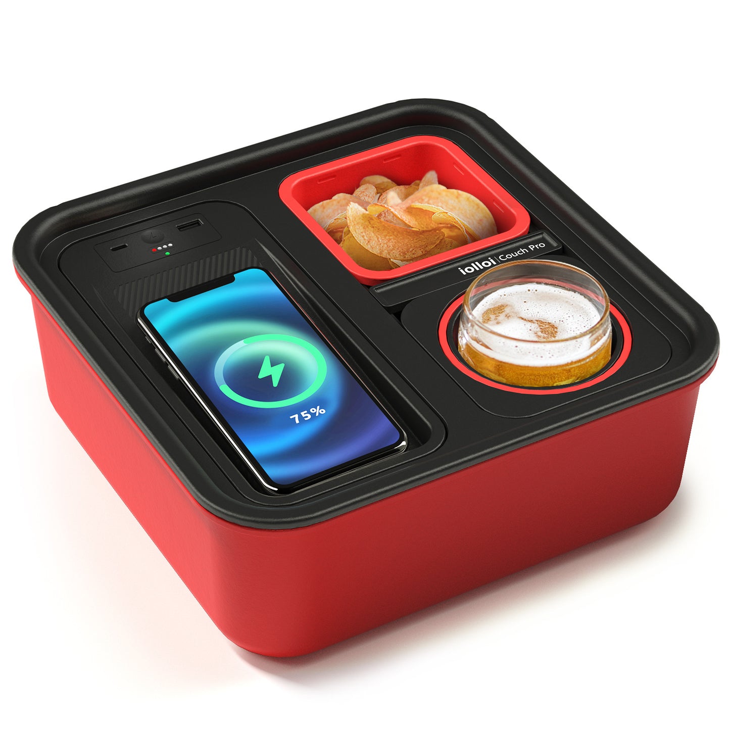 Couch Buddy 百變梳化收納盒 - 自平衡杯架、無線/有線充電、零食槽,一次滿足!