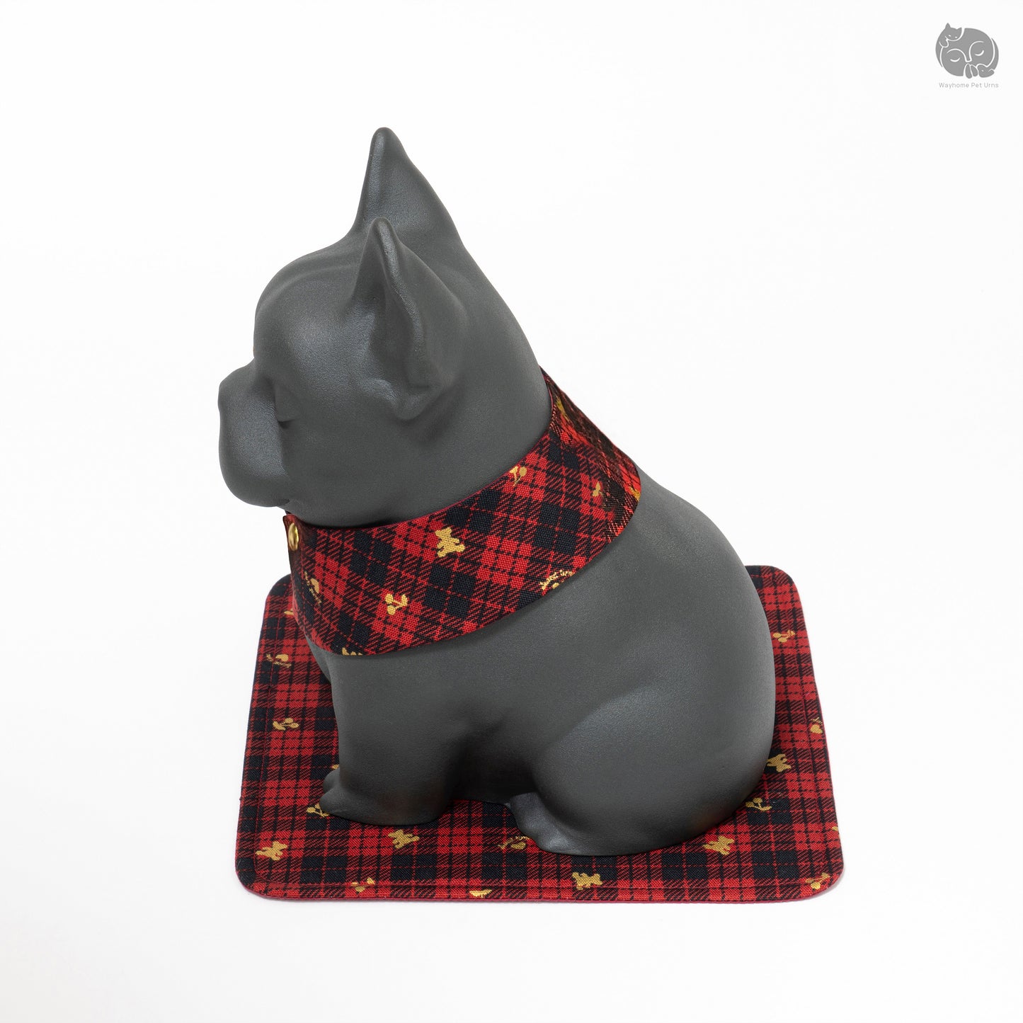 Boston Terrier Memorial Urn with Plaid Collar (Small)