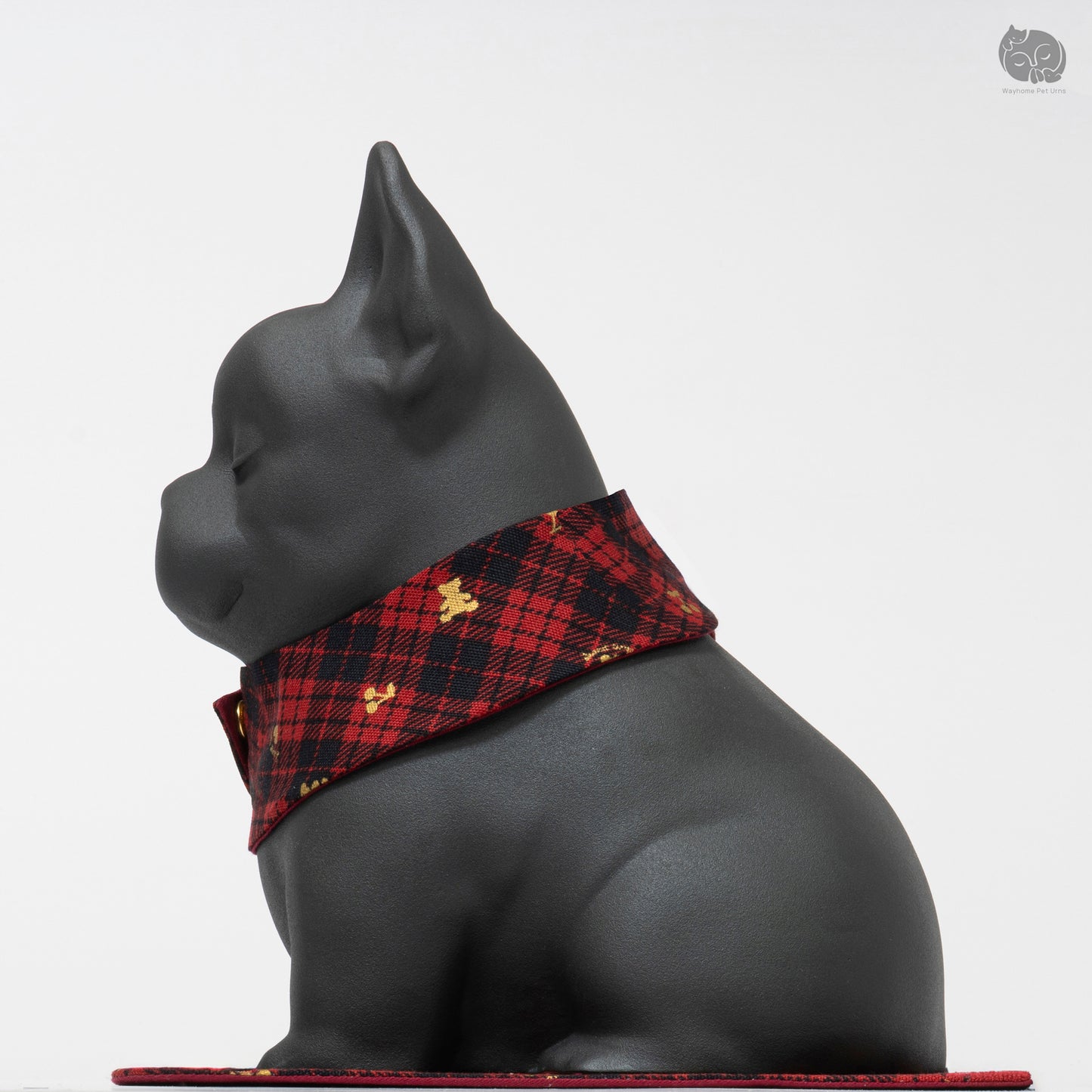 Boston Terrier Memorial Urn with Plaid Collar (Small)