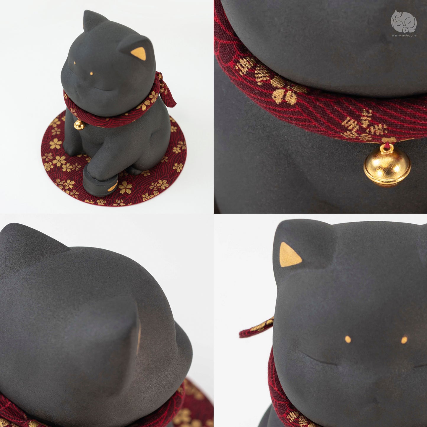 Ceramic Cat Memorial Urn with Floral Collar