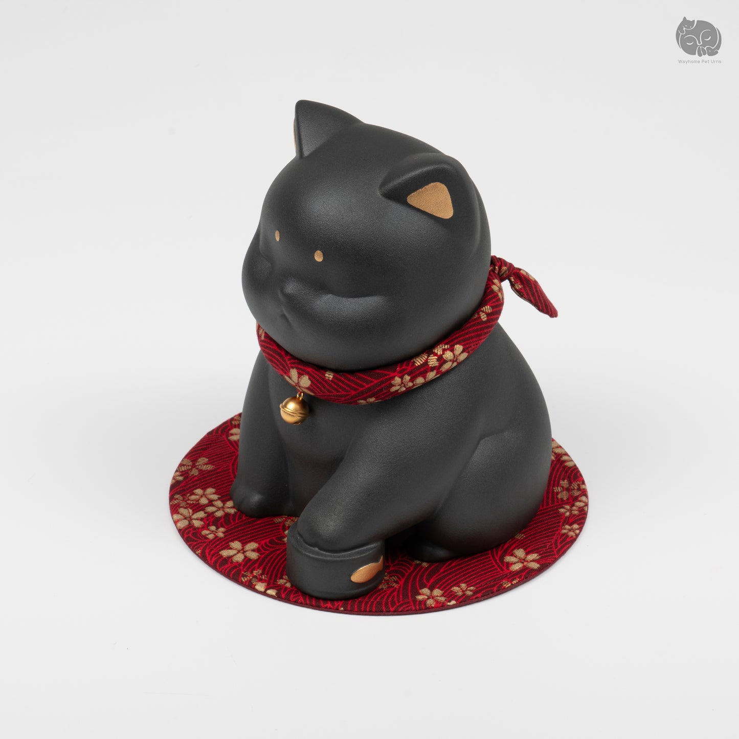 Ceramic Cat Memorial Urn with Floral Collar