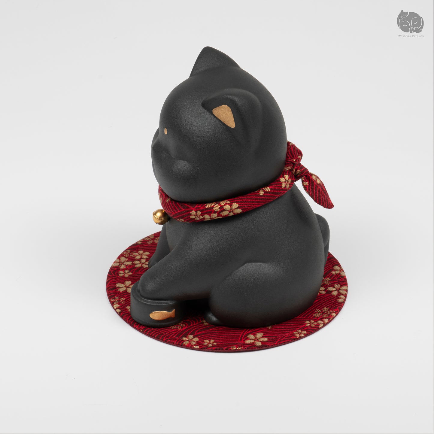 Ceramic Cat Memorial Urn with Floral Collar