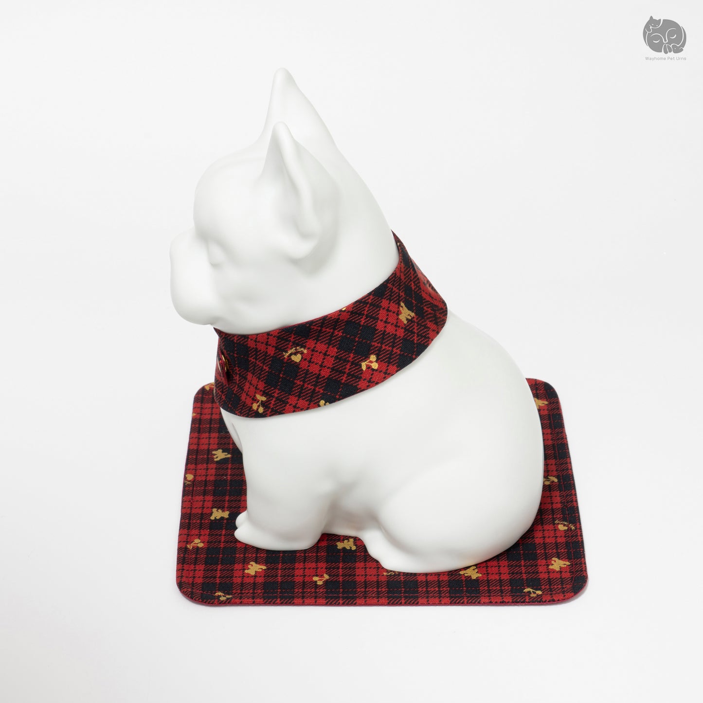 Boston Terrier Memorial Urn with Plaid Collar (Small)