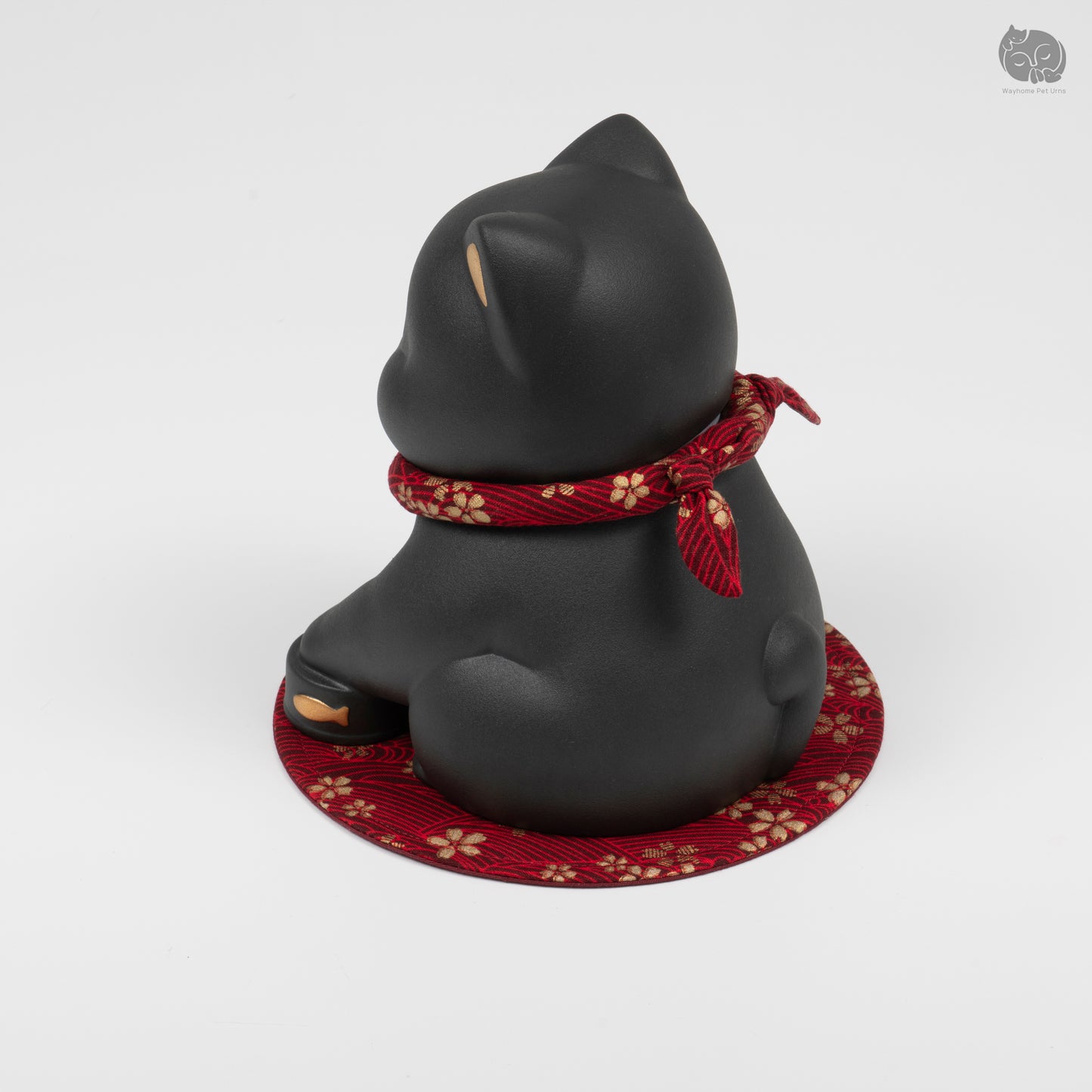 Ceramic Cat Memorial Urn with Floral Collar