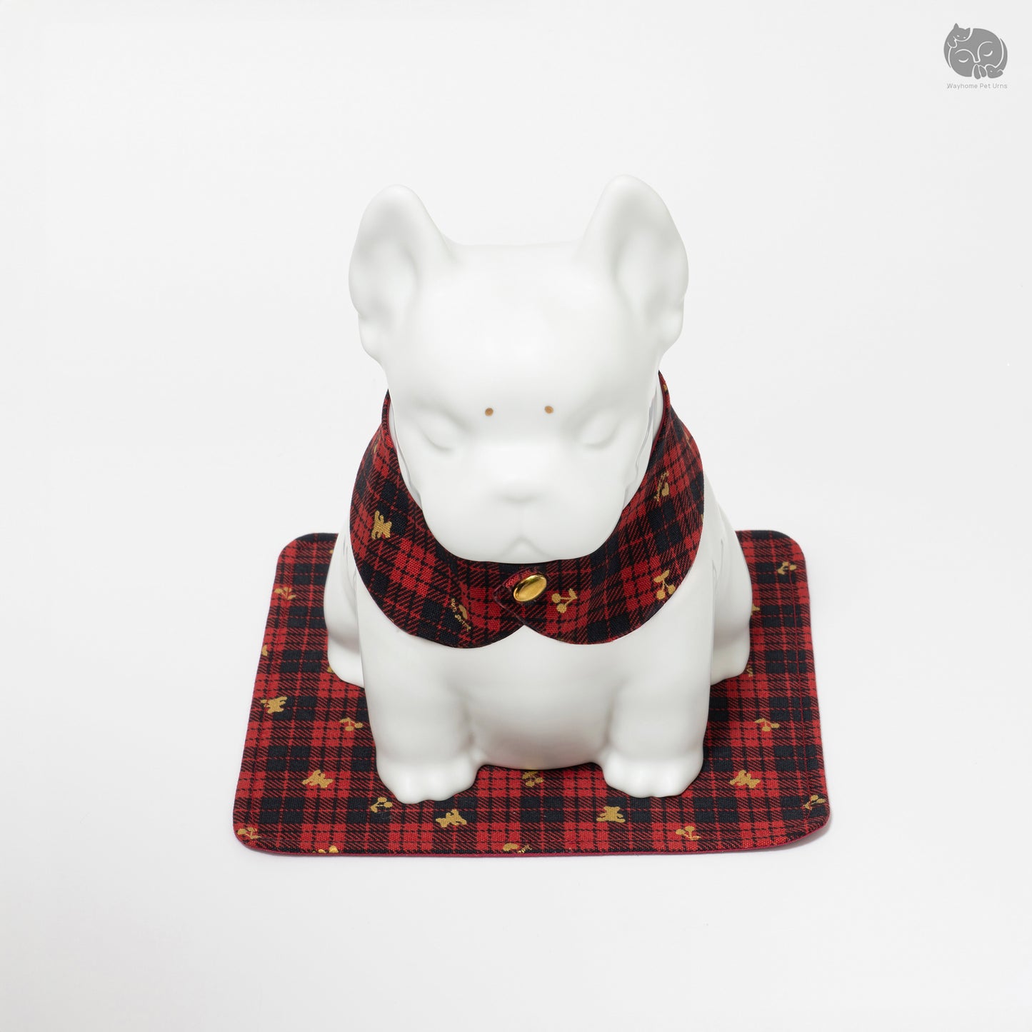 Boston Terrier Memorial Urn with Plaid Collar (Small)