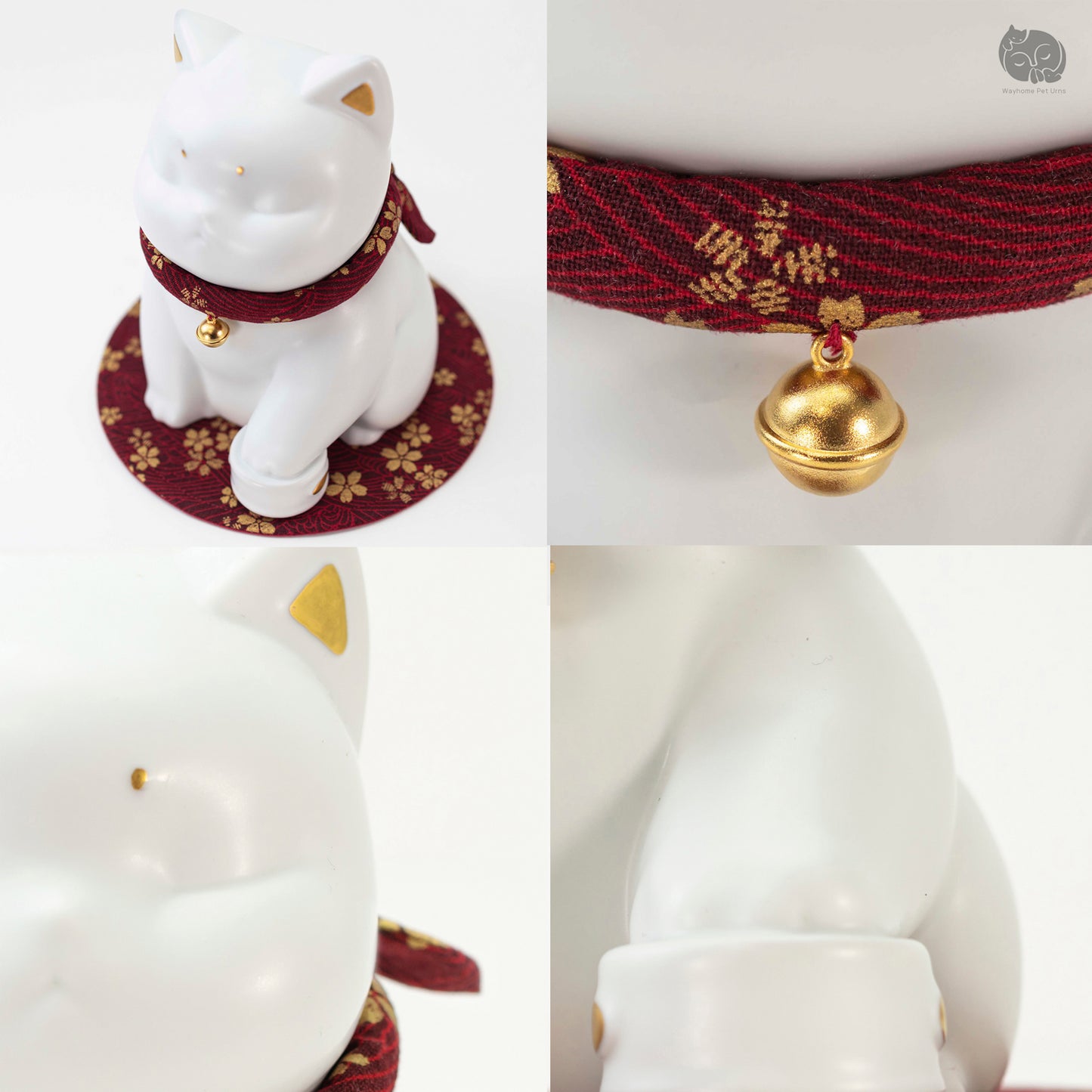 Ceramic Cat Memorial Urn with Floral Collar