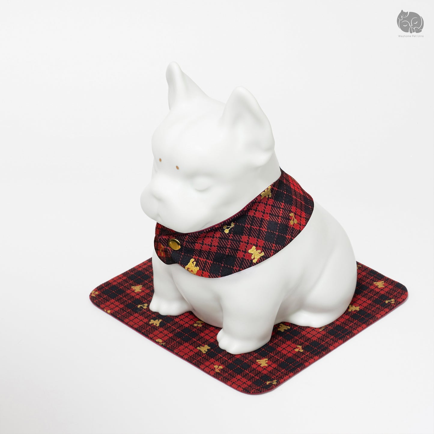 Boston Terrier Memorial Urn with Plaid Collar (Small)