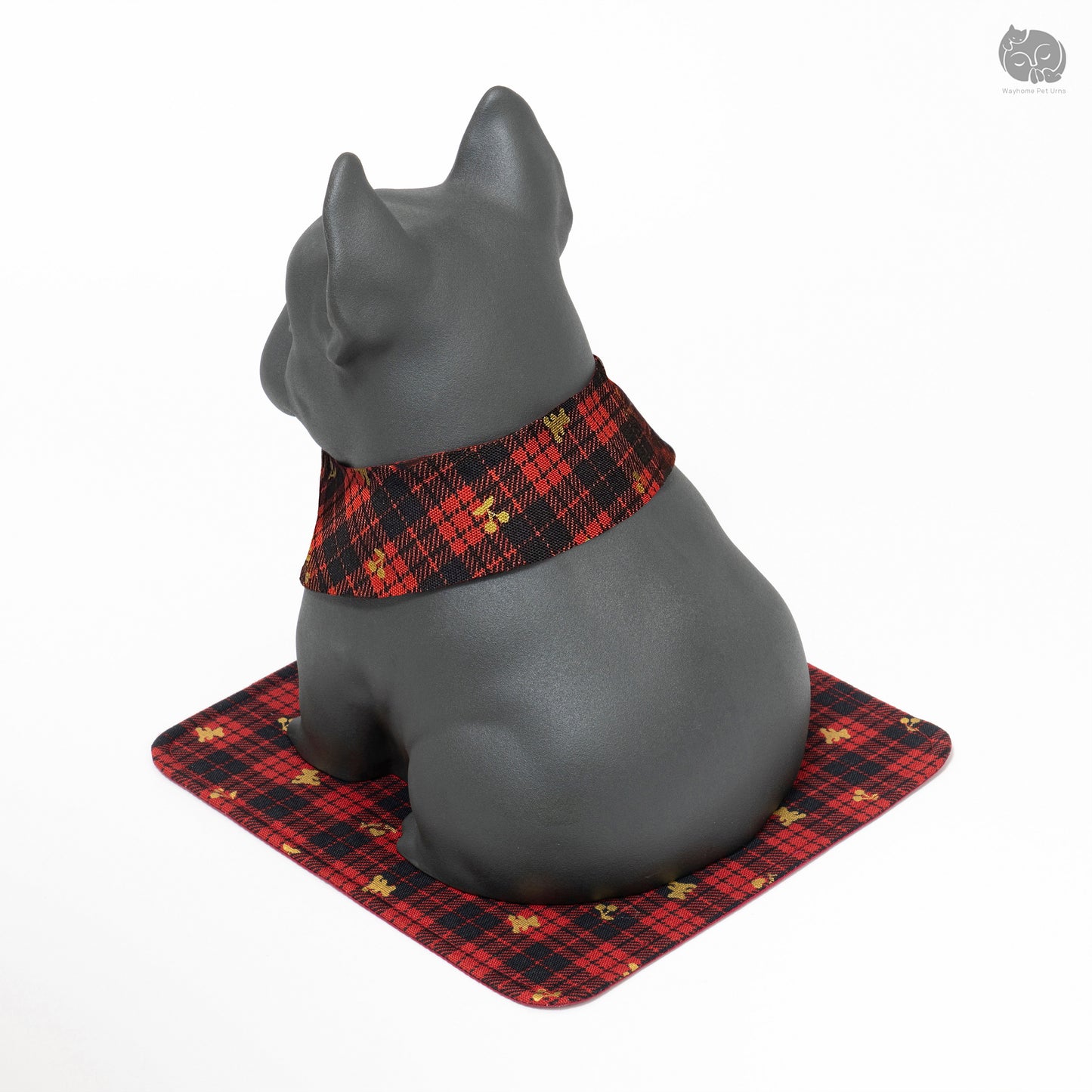 Boston Terrier Memorial Urn with Plaid Collar (Small)