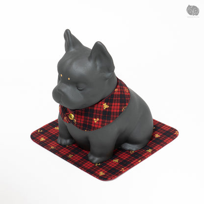 Boston Terrier Memorial Urn with Plaid Collar (Small)