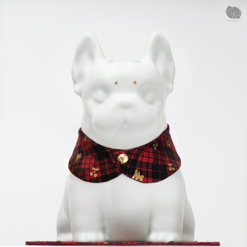 Boston Terrier Memorial Urn with Plaid Collar (Small)
